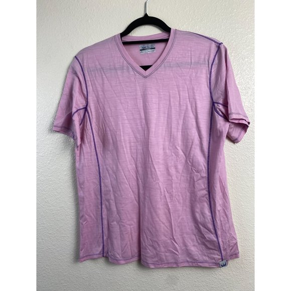 Wilss Merino Wool Womens Baselayer Top size XL Pink Short Sleeves V-Neck Outdoor - Picture 1 of 12